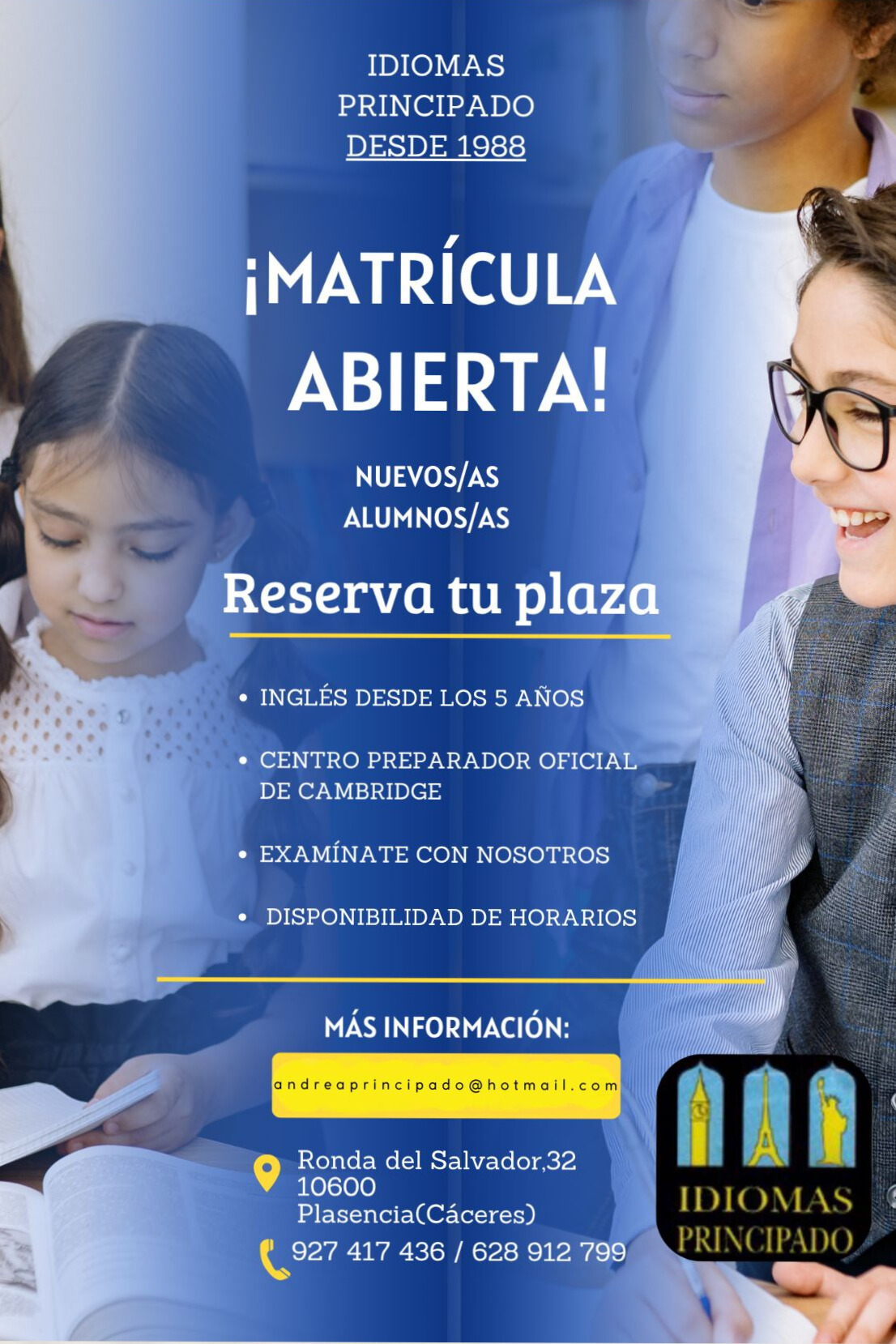 Cartel matrícula abierta Idiomas Principado